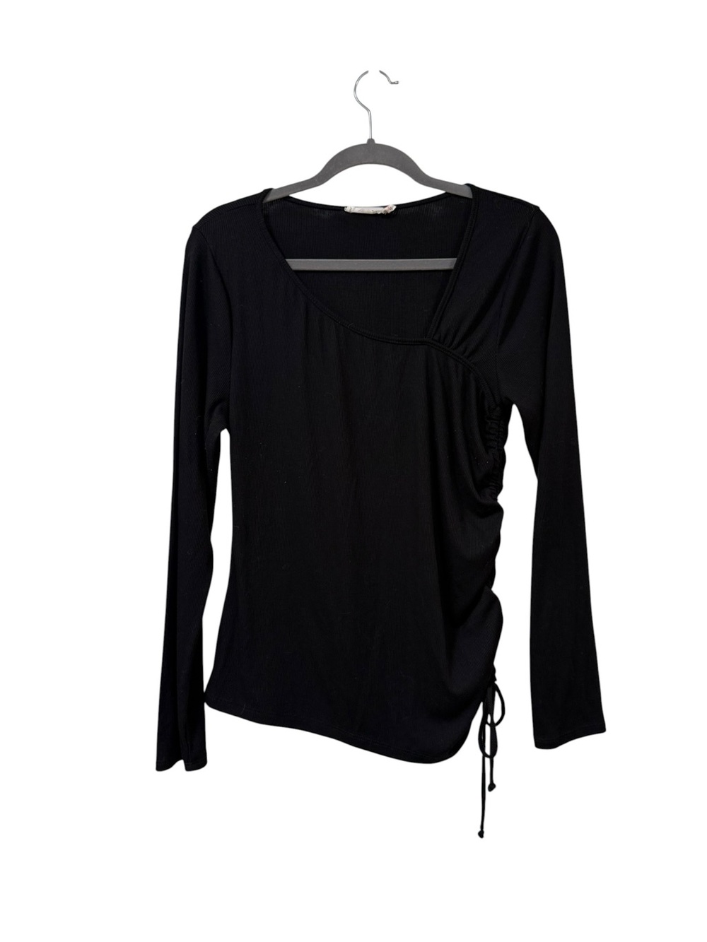 LUSH black ruched drawstring asymmetrical top XL long sleeve Y2K fitted neutral
